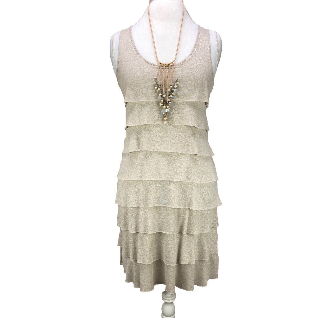 Kenneth Cole Neutral Metallic Shimmer Tiered Dress -Sz S